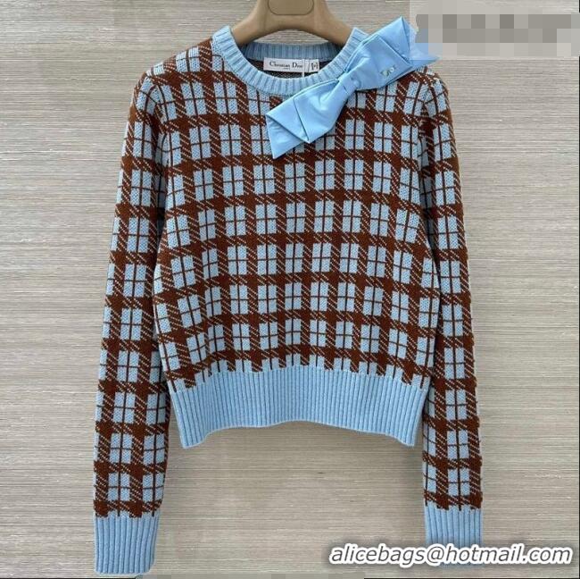 Promotional Dior Plaid Wool Sweater with Bow DR020656 Blue/Brown 2026