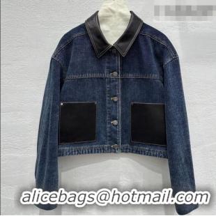 New Fashion Prada Denim and Lambskin Leather Jacket PR020681 Blue 2026