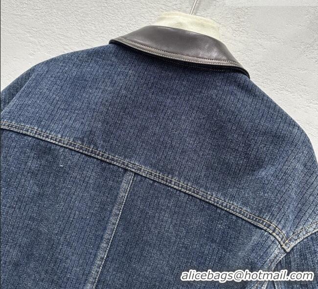 New Fashion Prada Denim and Lambskin Leather Jacket PR020681 Blue 2026