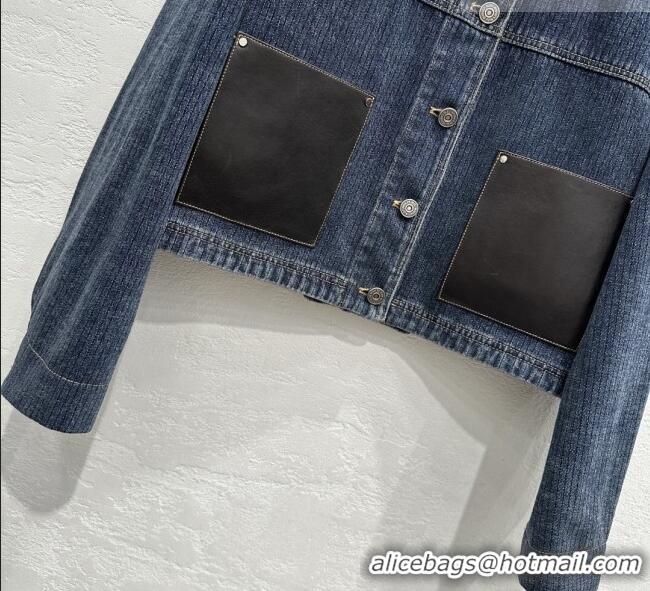 New Fashion Prada Denim and Lambskin Leather Jacket PR020681 Blue 2026