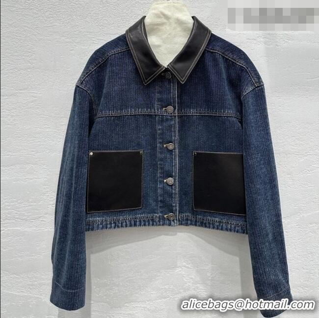 New Fashion Prada Denim and Lambskin Leather Jacket PR020681 Blue 2026