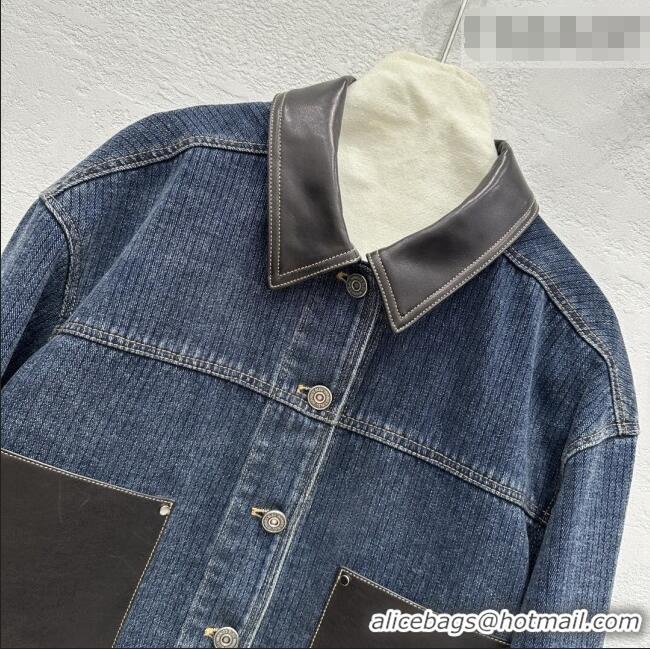 New Fashion Prada Denim and Lambskin Leather Jacket PR020681 Blue 2026