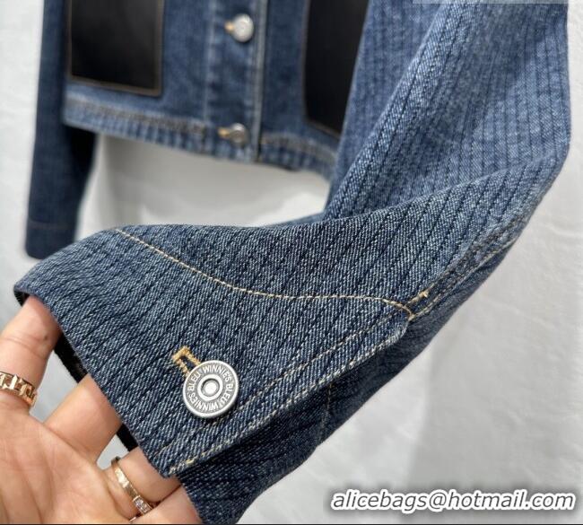 New Fashion Prada Denim and Lambskin Leather Jacket PR020681 Blue 2026