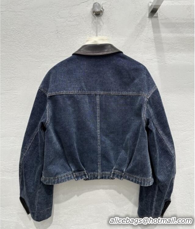 New Fashion Prada Denim and Lambskin Leather Jacket PR020681 Blue 2026