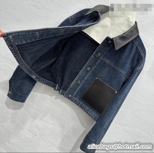 New Fashion Prada Denim and Lambskin Leather Jacket PR020681 Blue 2026