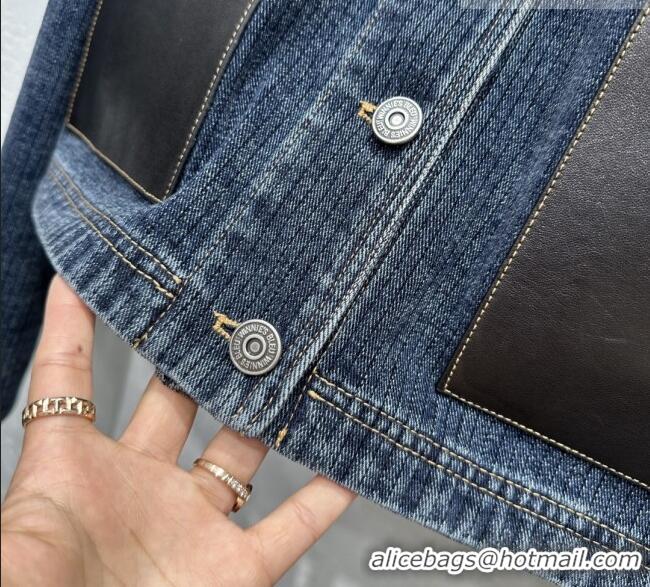 New Fashion Prada Denim and Lambskin Leather Jacket PR020681 Blue 2026