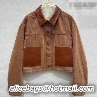 Best Quality Prada Denim and Lambskin Leather Jacket PR020681 Brown 2026