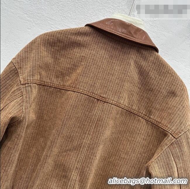 Best Quality Prada Denim and Lambskin Leather Jacket PR020681 Brown 2026