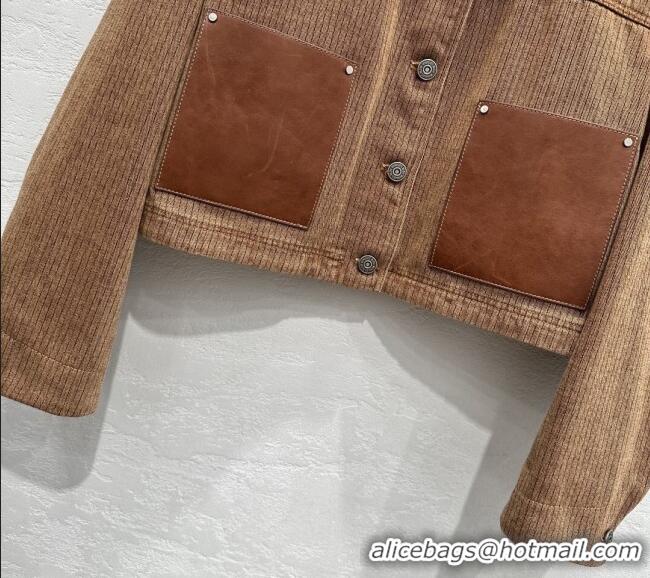 Best Quality Prada Denim and Lambskin Leather Jacket PR020681 Brown 2026