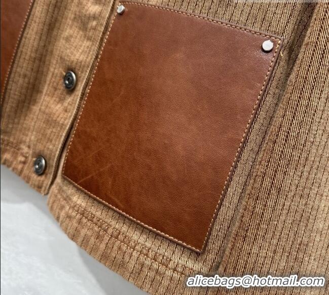 Best Quality Prada Denim and Lambskin Leather Jacket PR020681 Brown 2026