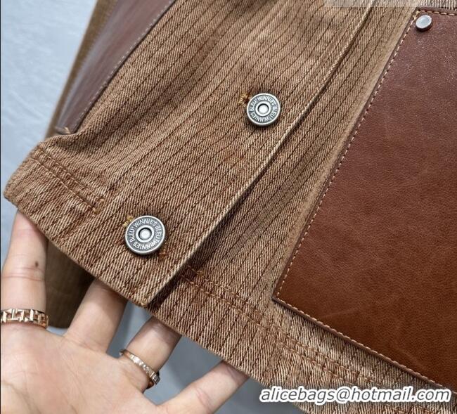 Best Quality Prada Denim and Lambskin Leather Jacket PR020681 Brown 2026