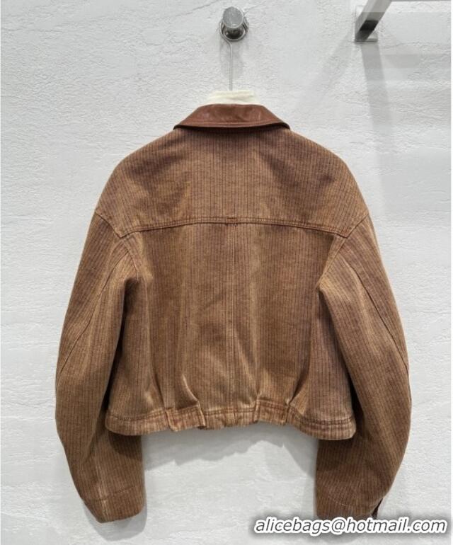 Best Quality Prada Denim and Lambskin Leather Jacket PR020681 Brown 2026