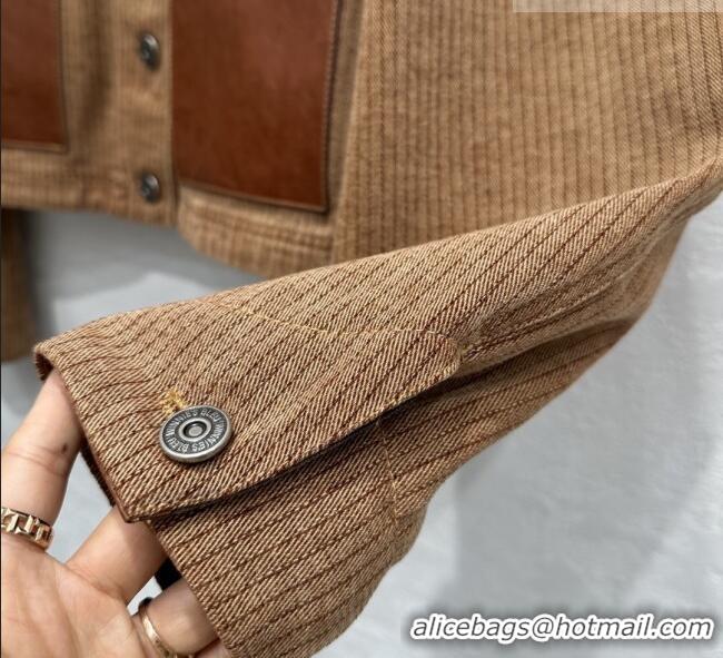 Best Quality Prada Denim and Lambskin Leather Jacket PR020681 Brown 2026