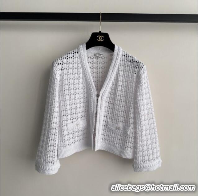 Buy Discount Chanel Crochet Cardigan CH021213 White 2026