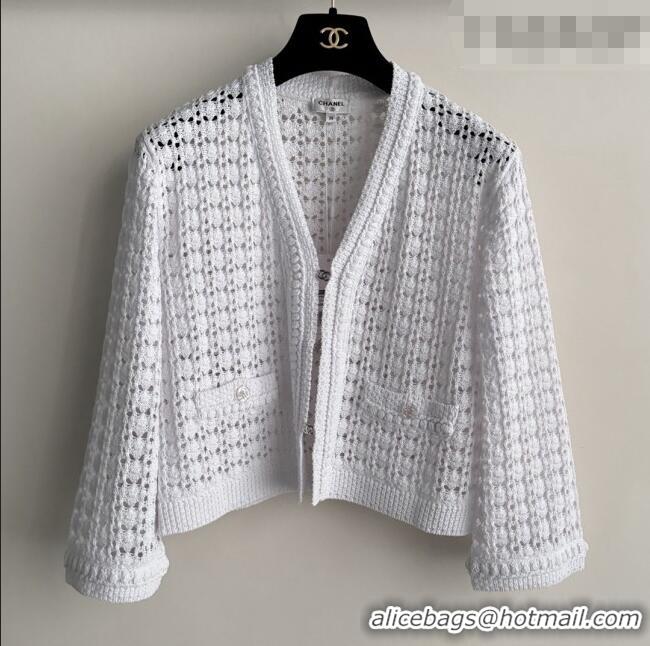 Buy Discount Chanel Crochet Cardigan CH021213 White 2026