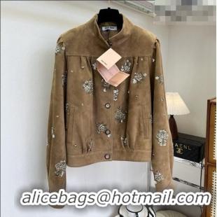 ​Original Cheap Miu Miu Suede Jacket V030306 Brown 2026