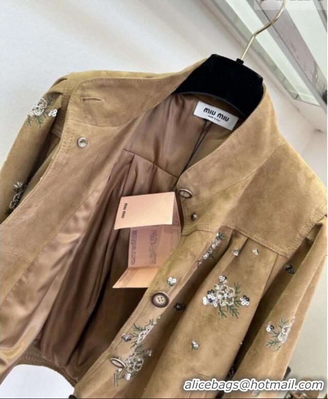​Original Cheap Miu Miu Suede Jacket V030306 Brown 2026