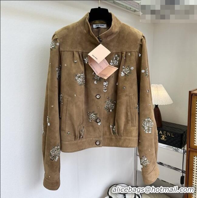 ​Original Cheap Miu Miu Suede Jacket V030306 Brown 2026