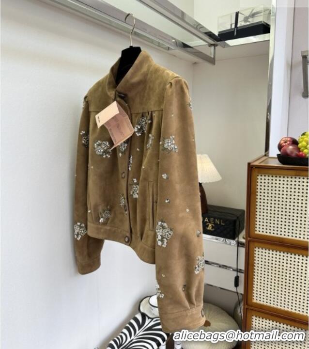 ​Original Cheap Miu Miu Suede Jacket V030306 Brown 2026