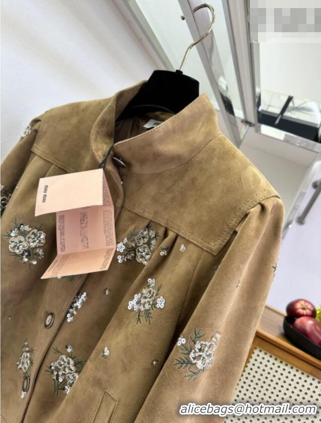 ​Original Cheap Miu Miu Suede Jacket V030306 Brown 2026