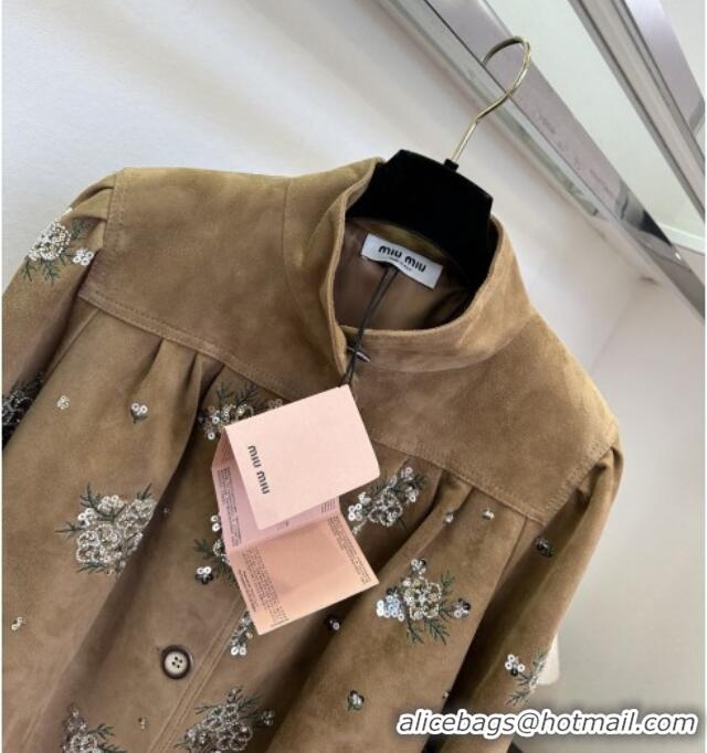 ​Original Cheap Miu Miu Suede Jacket V030306 Brown 2026