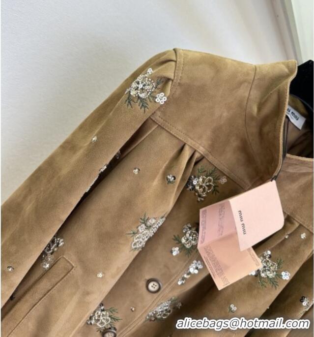 ​Original Cheap Miu Miu Suede Jacket V030306 Brown 2026