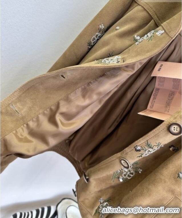 ​Original Cheap Miu Miu Suede Jacket V030306 Brown 2026