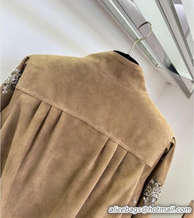 ​Original Cheap Miu Miu Suede Jacket V030306 Brown 2026
