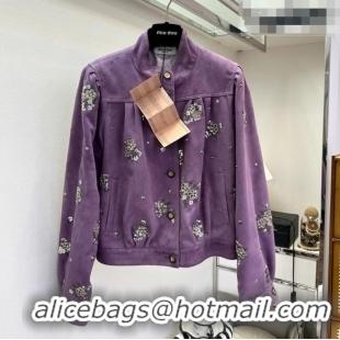 ​New Release Creation Miu Miu Suede Jacket V030310 Purple 2026
