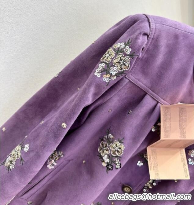 ​New Release Creation Miu Miu Suede Jacket V030310 Purple 2026