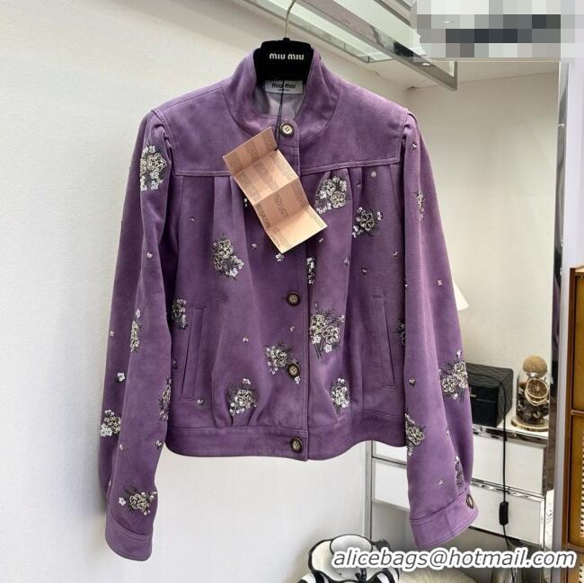 ​New Release Creation Miu Miu Suede Jacket V030310 Purple 2026
