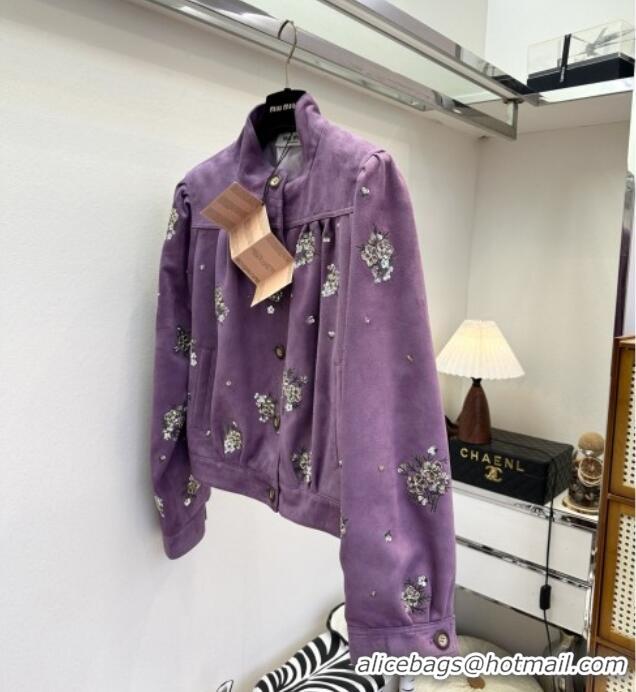 ​New Release Creation Miu Miu Suede Jacket V030310 Purple 2026