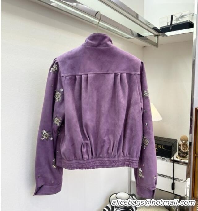 ​New Release Creation Miu Miu Suede Jacket V030310 Purple 2026
