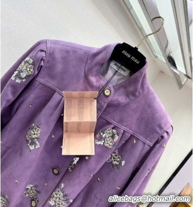 ​New Release Creation Miu Miu Suede Jacket V030310 Purple 2026