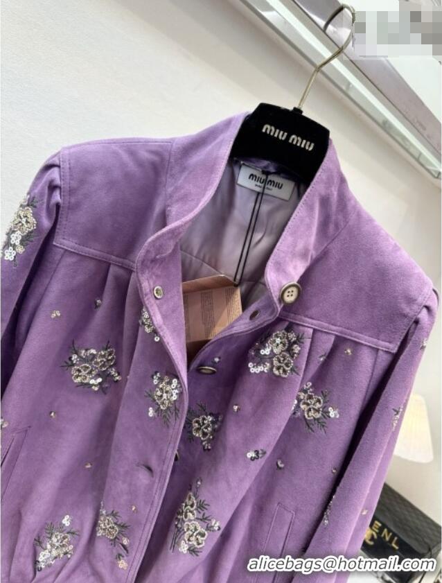 ​New Release Creation Miu Miu Suede Jacket V030310 Purple 2026