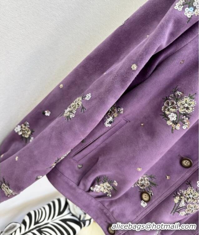 ​New Release Creation Miu Miu Suede Jacket V030310 Purple 2026