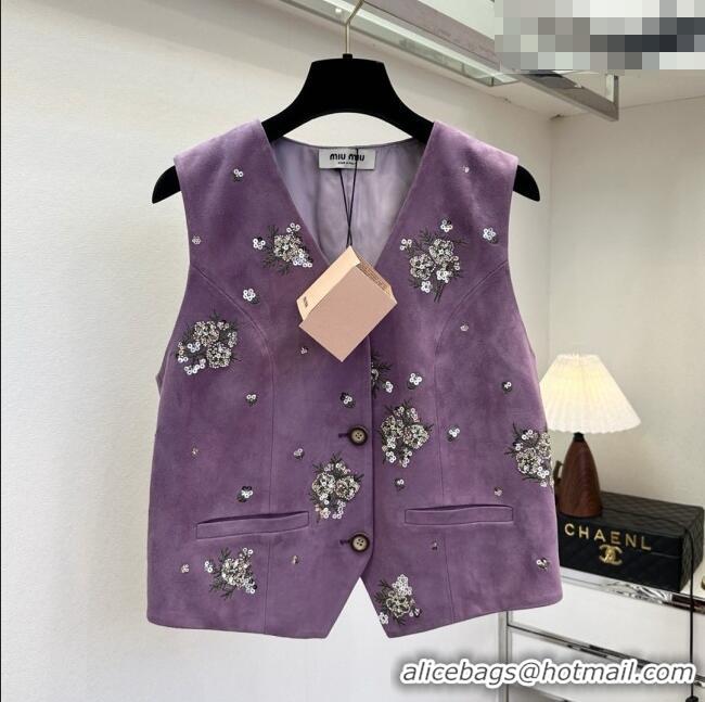 ​Buy Cheapest Miu Miu Suede Vest V030311 Purple 2026