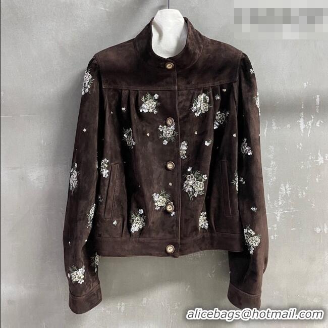 Grade Quality Miu Miu Suede Jacket V030313 Dark Brown 2026
