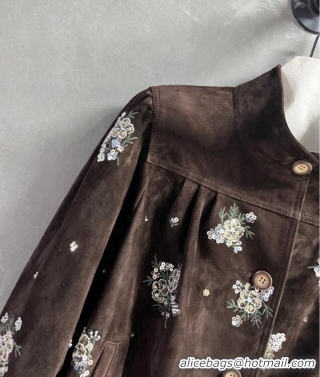 Grade Quality Miu Miu Suede Jacket V030313 Dark Brown 2026