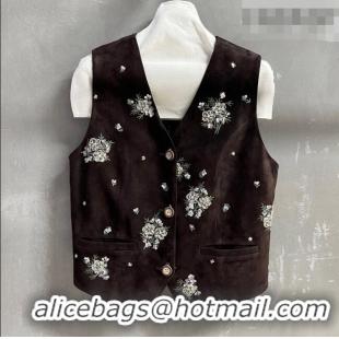 Best Price Miu Miu Suede Vest V030315 Dark Brown 2026