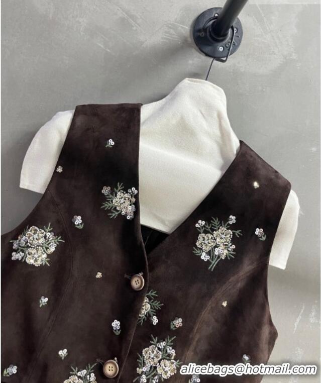 Best Price Miu Miu Suede Vest V030315 Dark Brown 2026