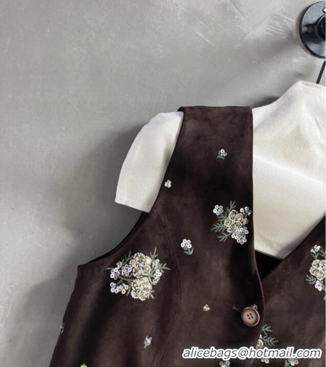 Best Price Miu Miu Suede Vest V030315 Dark Brown 2026