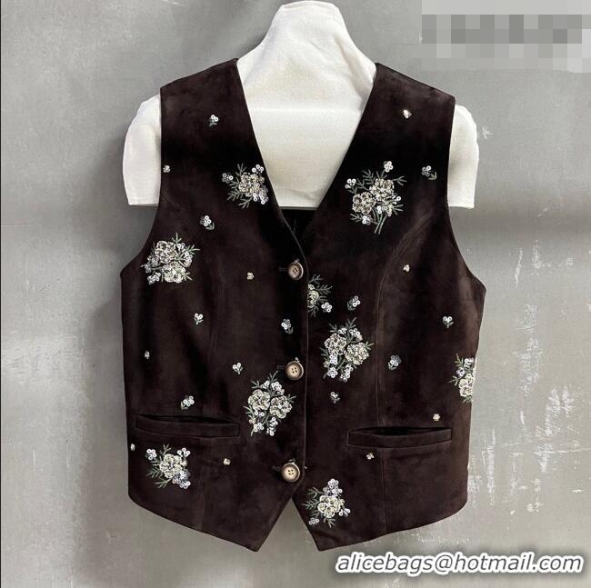 Best Price Miu Miu Suede Vest V030315 Dark Brown 2026