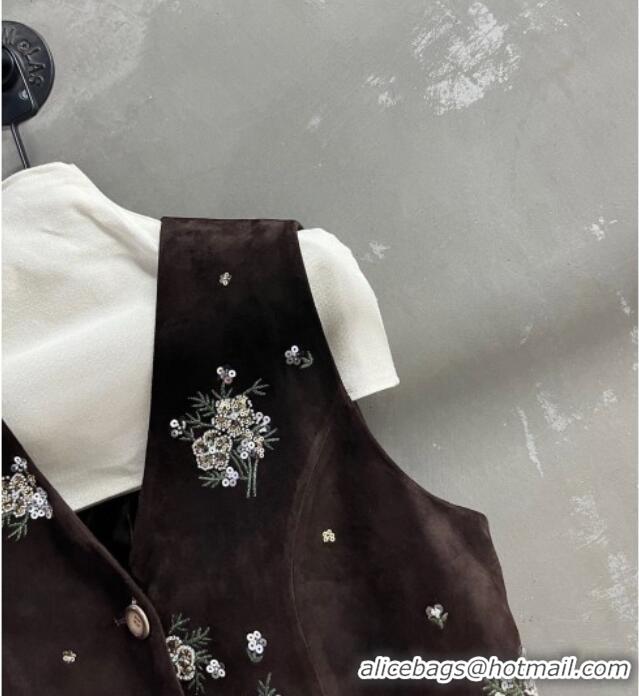 Best Price Miu Miu Suede Vest V030315 Dark Brown 2026