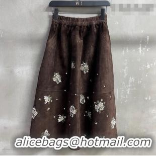 ​New Release Creation Miu Miu Suede Skirt V030316 Dark Brown 2026