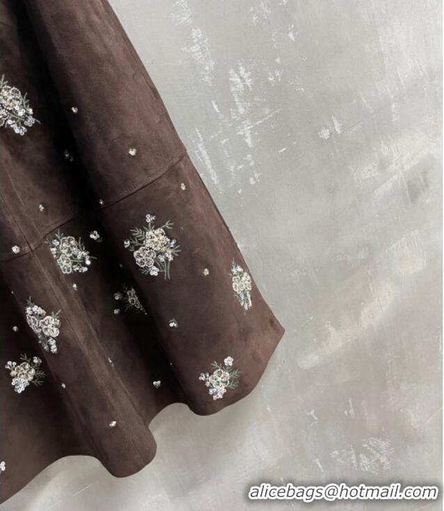 ​New Release Creation Miu Miu Suede Skirt V030316 Dark Brown 2026