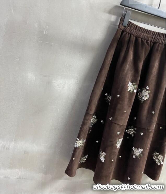 ​New Release Creation Miu Miu Suede Skirt V030316 Dark Brown 2026