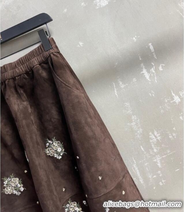 ​New Release Creation Miu Miu Suede Skirt V030316 Dark Brown 2026