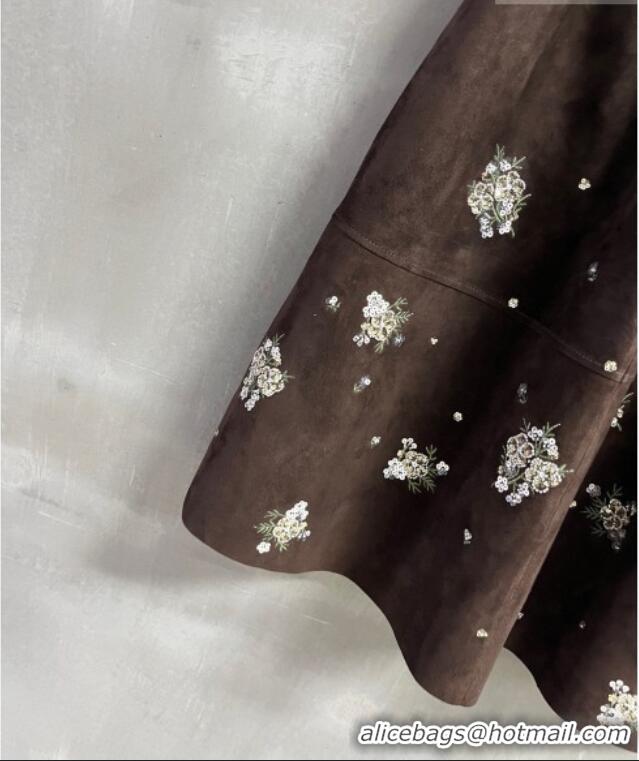 ​New Release Creation Miu Miu Suede Skirt V030316 Dark Brown 2026