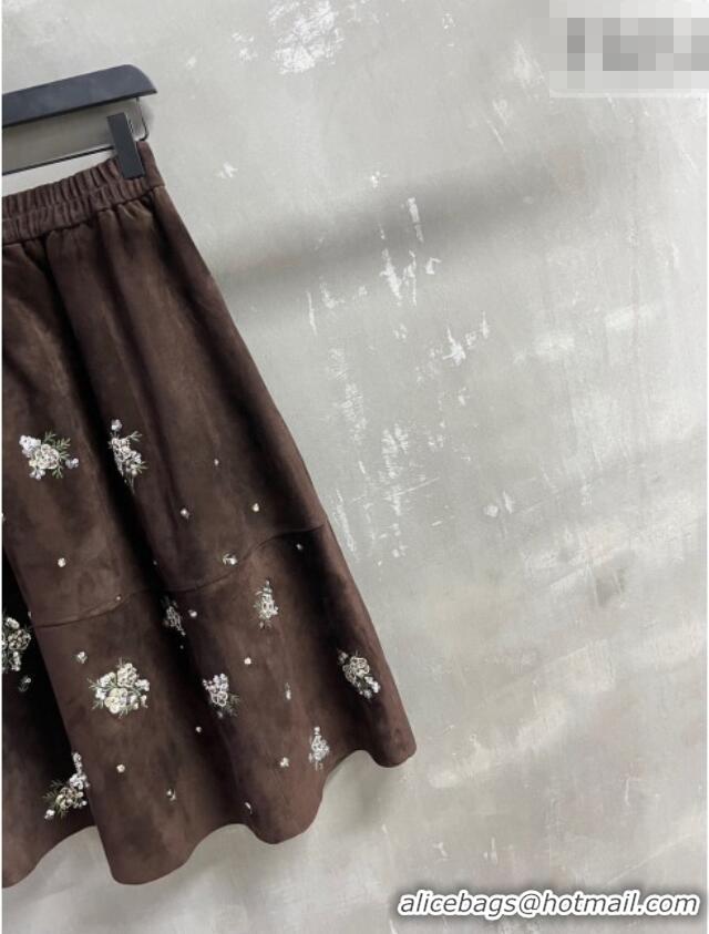 ​New Release Creation Miu Miu Suede Skirt V030316 Dark Brown 2026